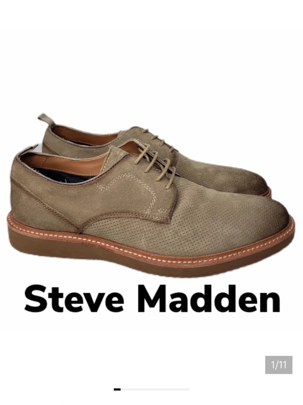 Steve Madden Mens Voyagee Beige Suede Burnish Oxfords Sz 13D Extra Light